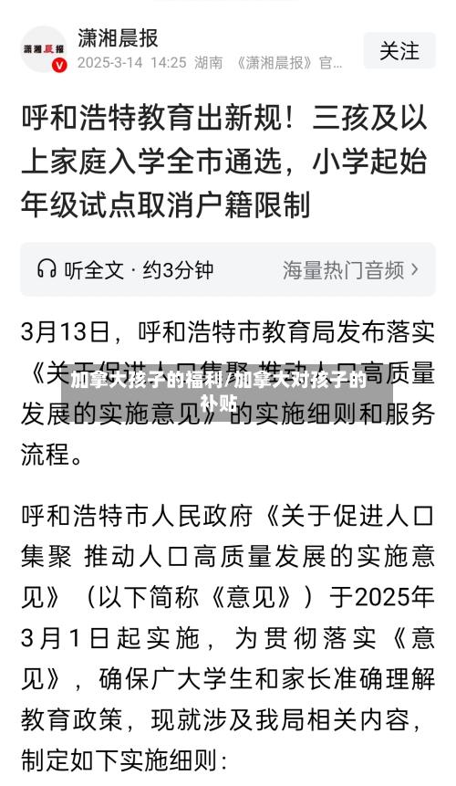 加拿大孩子的福利/加拿大对孩子的补贴